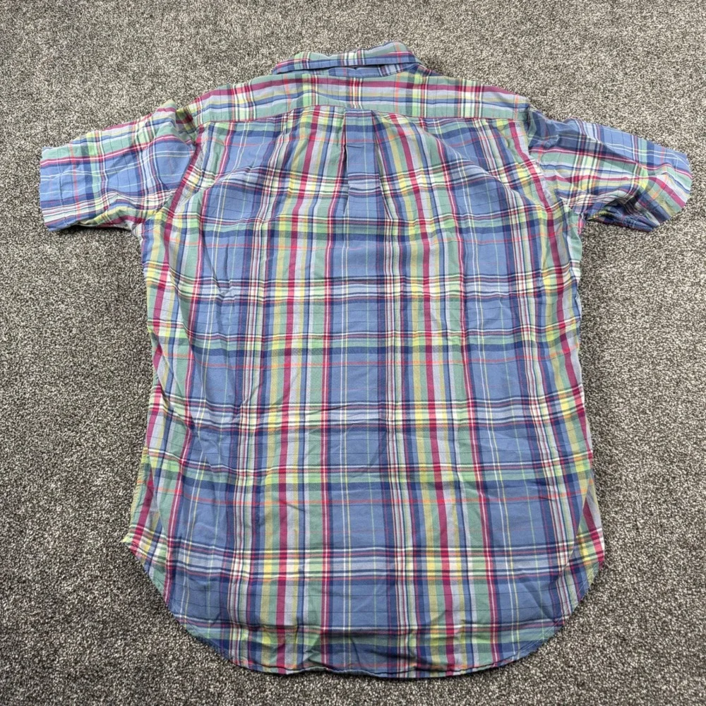 Polo Ralph‎ Lauren Button Down Medium Blue Multi Plaid Classic Fit Short Sleeve